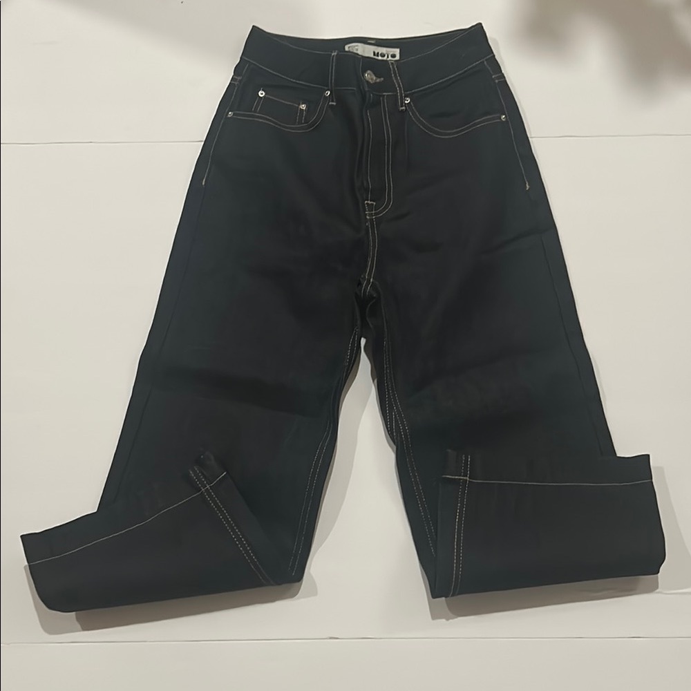 Topshop Moto Black Straight Leg Jeans High Rise denim